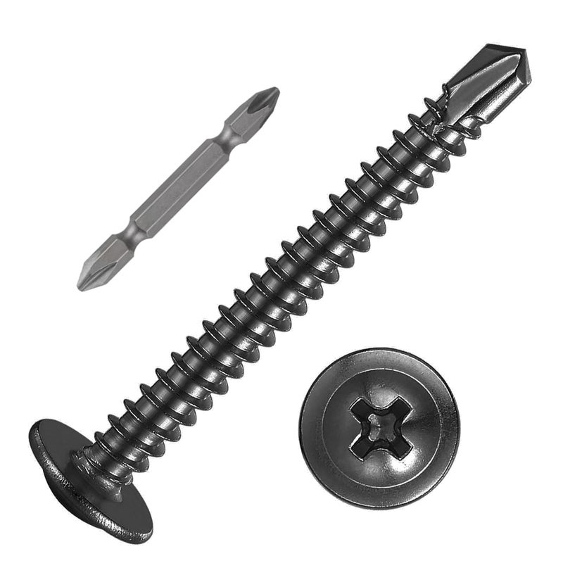 Wensilon Store (150 pcs) #10×1-1/2” for Sheet Metal Self-Tapping Screws 410 Black Stainless Steel Truss Head High-Strength Quick Tapping - Image 1